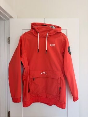 DOPE Coral-Red Hooded Ski Pullover Jacket - womens